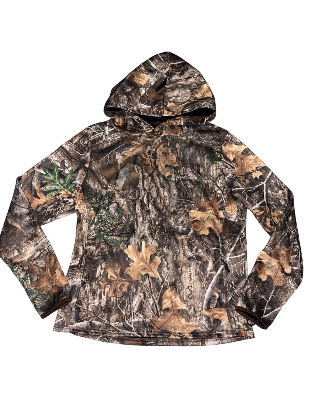 Realtree Camo Hoodie with Brown and Green Leaf Pattern